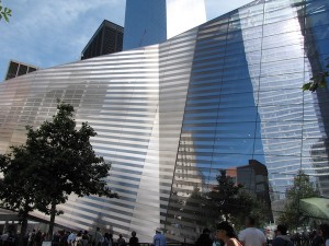 The elegant glass pavilion that gives entry to the 9/11 Memorial Museum.
