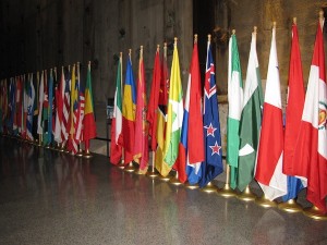 Displayed inside the 9/11 Museum, a lineup of flags from the more than 90 countries whose citizens were victims on 9/11.