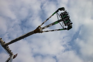 Carnival goers swing well up in the air above the carnival site in Erfurt.