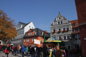 Festival attendees mill about the small streets of downtown Weimar.