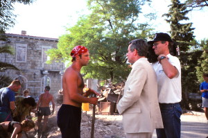 BBC newscaster Martin Bell (center) interviews one of the volunteers assisting with recovery at Cilipi in 1993.