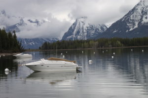 Ideal setting for pleasure boating on Jackson Lake with the Tetons creating the defining backdrop.