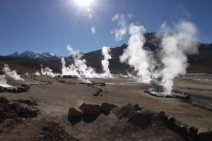 Geysers in action, seen in the early-morning hours at Tatio Geysers, the central feature of a very popular excursion offered by most resorts and tour companies in San Pedro.