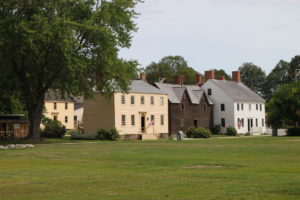 A string of houses, still on original foundations, at the Strawbery Banke Museum (from left): Lowd House, built c. 1810; Sherburne House, c. 1695/1703, and Shapley-Drisco House, c. 1795. 