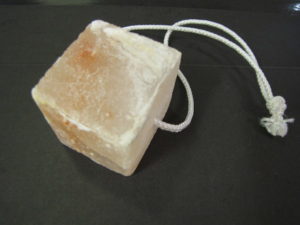 The author’s soup salter, a cube of Himalayan salt meant to be dipped into the pot (pasta water, soups, stews or chili) and dragged in circles for about 30 seconds to add “fantastic flavor.” It gets rinsed quickly after.