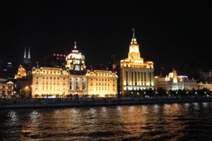 A portion of Shanghai’s famed Bund, the city’s colonial-era waterfront, seen from a nighttime cruise on the Huangpu River.