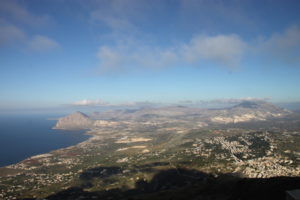 The hilltop Erice offers sweeping views of Sicilian countryside as well as the island’s coast and the Mediterranean Sea.