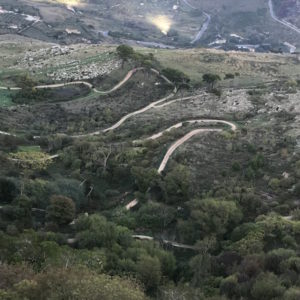 View of hairpin turns that were part of a dramatic drive to Erice.