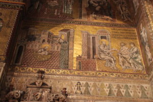 Two of the scores of scenes portrayed in mosaics inside the Monreale Cathedral.
