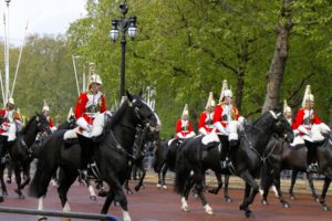Queen Elizabeth’s Household Calvary, preceding her as she rode to Parliament.