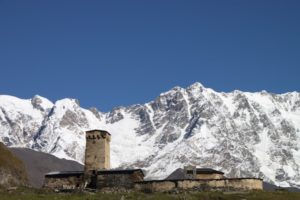 This tower belongs to the Lamaria Church in Ushguli in Georgia’s Upper Svenati region. The village sits among some of the country’s highest mountains.