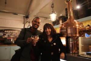 Sampling beers at the St. Austell Brewery, two of my travel companions, Ken Pringle, owner, Green Thumb Travel, Portland, Ore., and Marisabel Marty, business development manager, Travel Planners International, Maitland, Fla.