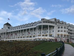 Approaching, on foot, the Grand Hotel on Mackinac Island.