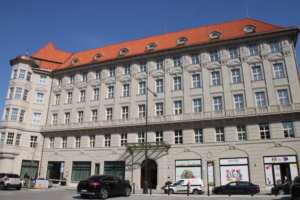 Exterior of the Andaz Prague, located in a former office building known as the Sugar Palace.