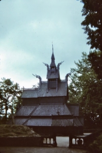 The Fantoft Stave Church, photographed under crappy skies in 1991, before an arson burned it the next year. It was carefully reconstructed in the 1990s.
