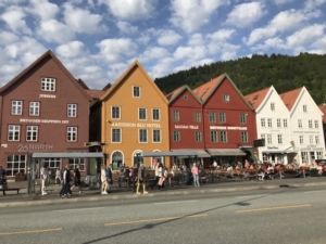 The six Bryggen houses that were faithfully reconstructed after a 1955 fire