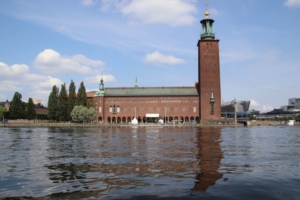 Stockholm City Hall seen from the Stromma boat tour.