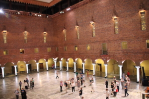 The City Hall’s Blue Room, the covered courtyard that never got its coat of blue paint. It is the setting each year for the Nobel Prize gala dinner.