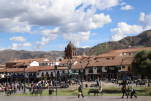 The central square at the heart of historic Cusco, Peru.