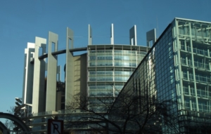Part of the European Parliament complex viewed from Batorama’s enclosed sightseeing boat.