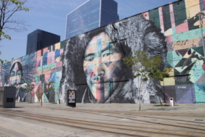 A look at about 40% of the 560-foot-long “Ethnicities” mural. The figure in the foreground, a Supi man, represents Europe.