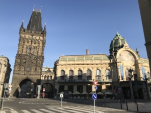 The Powder Gate Tower, the entrance to Prague’s Old Town, located two or three blocks from the Andaz Prague and The Julius. The Municipal Hall is to the right.