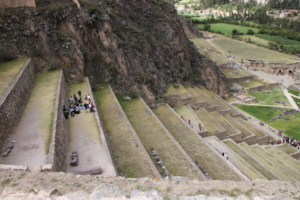 One of numerous Inca ruins in the Sacred Valley of the Incas. These giant terraces, known collectively as the Fortress or Temple Hill, sit below the Incan Sun Temple, in the town of Ollantaytambo. (2011 photo)