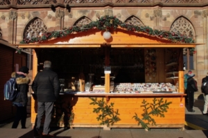 Above and below, stalls in Strasbourg’s holiday markets.