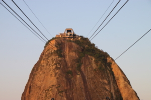 The 1,300-foot Sugarloaf Mountain, seen from a moving cable car. 