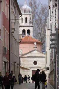 A side street in Zadar’s Old Town, leading to one of the historic area’s several small churches