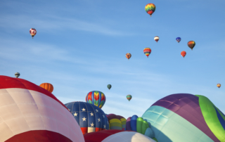 Hot air balloons and blue sky. Albuquerque, New Mexico, USA.